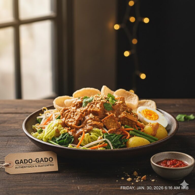 Authentisches Gado-Gado Rezept indonesischer Gemüsesalat mit Erdnusssauce glutenfrei