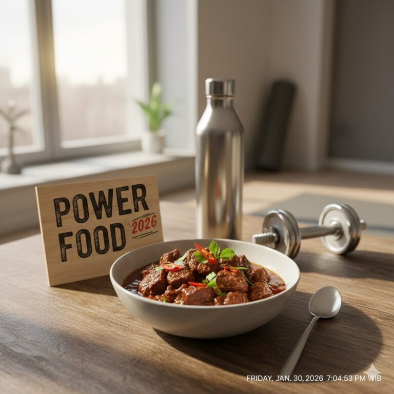 Gesundheits-Check: Würziges Beef Rendang serviert mit Reis für Sportler