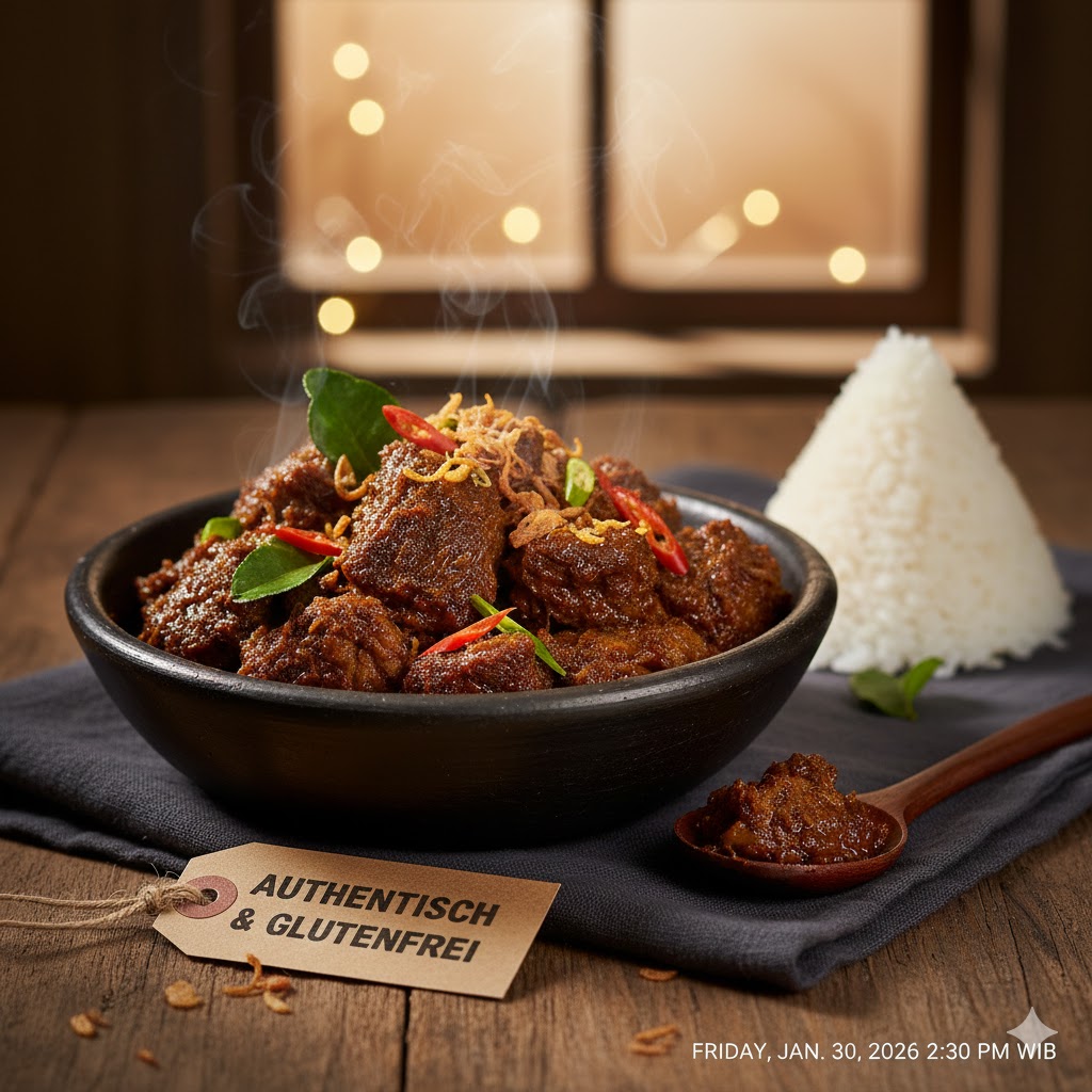 Authentisches indonesisches Beef Rendang Rezept glutenfrei Kokosmilch Rindfleisch