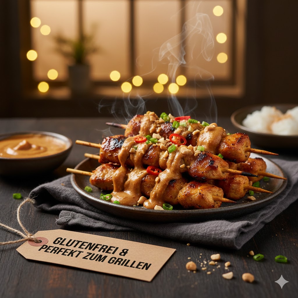 Sate Ayam Rezept indonesische Haehnchenspieße Erdnusssauce glutenfrei