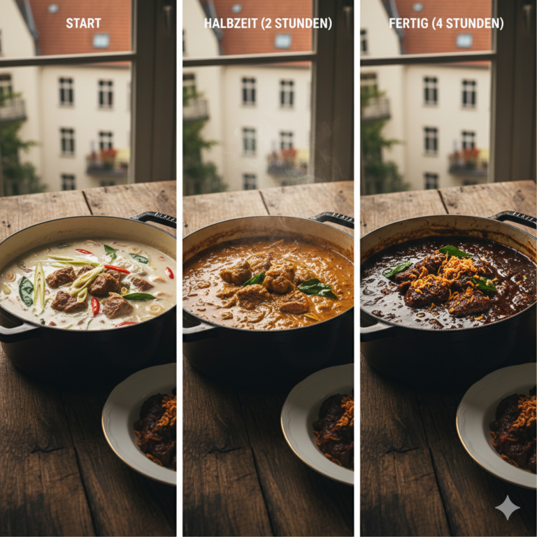 Warum Rendang lange kochen muss Karamelisierung Prozess indonesische Küche
