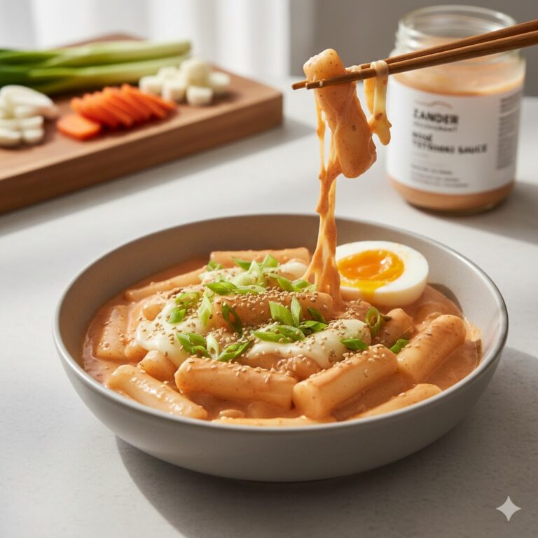 Rosé Tteokbokki Rezept mild cremig für Anfänger glutenfrei