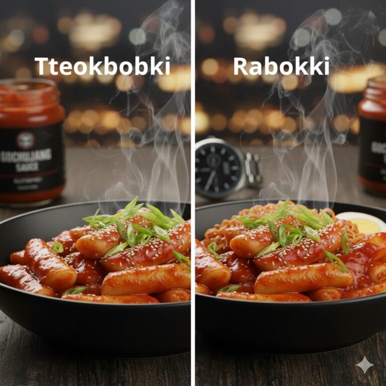 Vergleich Tteokbokki vs Rabokki koreanisches Streetfood glutenfrei Check