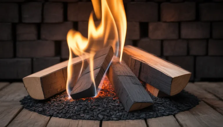 Nahaufnahme von glühender weißer Holzkohle unter einem Grillrost, auf dem saftiges Fleisch gart und leichter Rauch aufsteigt.