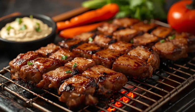 Detailaufnahme von perfekt gegrilltem, zartem Bio-Rindfleisch auf einem Hwaro Grill