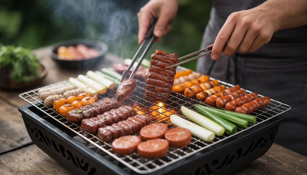 Historische Darstellung der koreanischen Grilltradition während der Joseon-Dynastie.