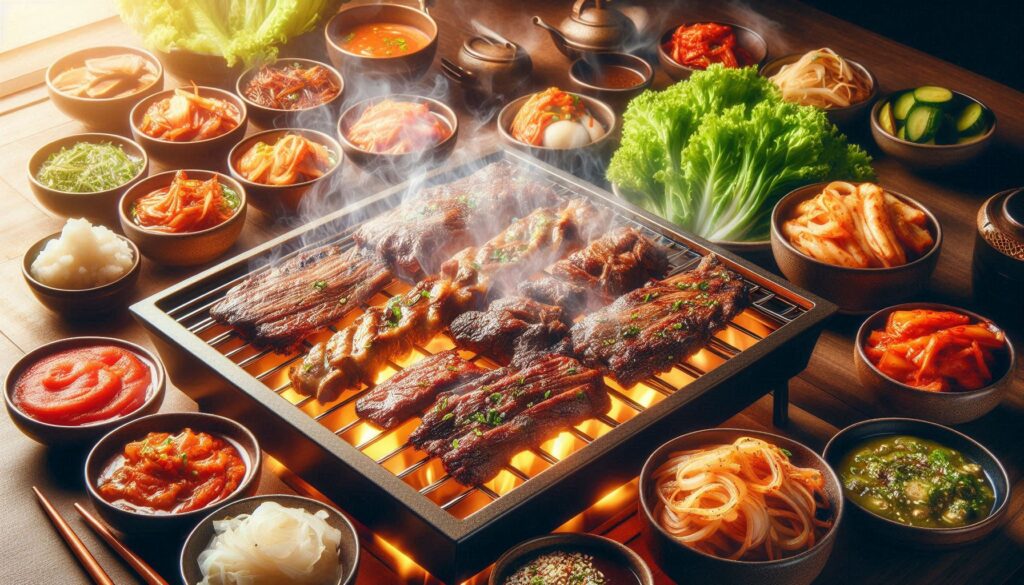 Drei Schalen mit verschiedenen koreanischen BBQ-Marinaden für Hwaro-gui Fleisch