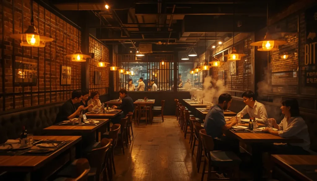 Ömi Korean BBQ Nürnberg Innenraum – gemütliches Ambiente mit eingebauten Tischgrills und warmem Licht