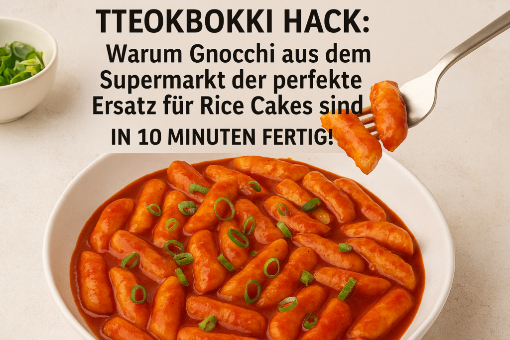 Koreanisches Tteokbokki zubereitet mit italienischen Gnocchi als Reiskuchen-Ersatz in scharfer Sauce