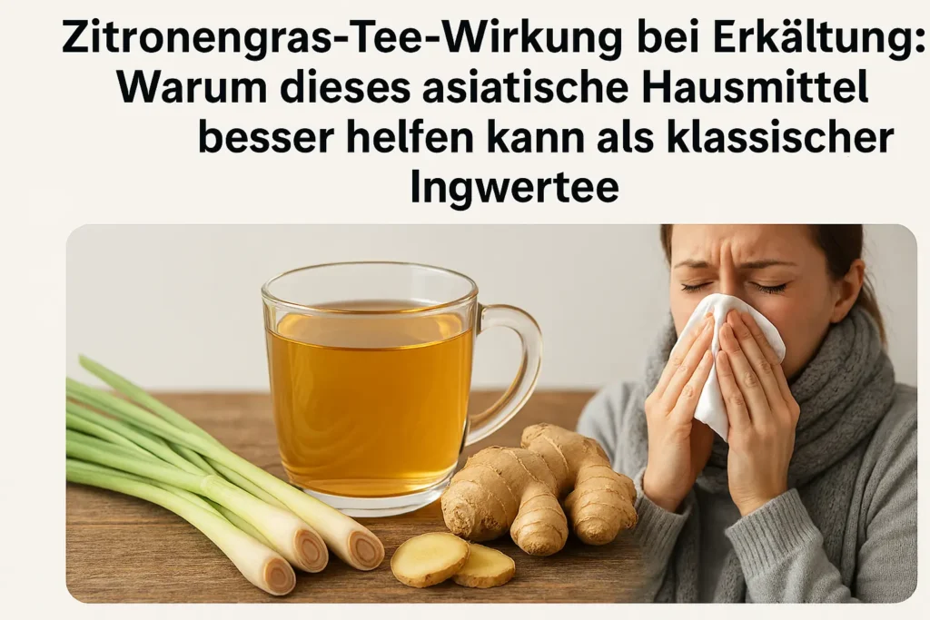 Frischer Zitronengras Tee in einer Tasse mit Zitronengras-Stangen als Hausmittel gegen Erkältung