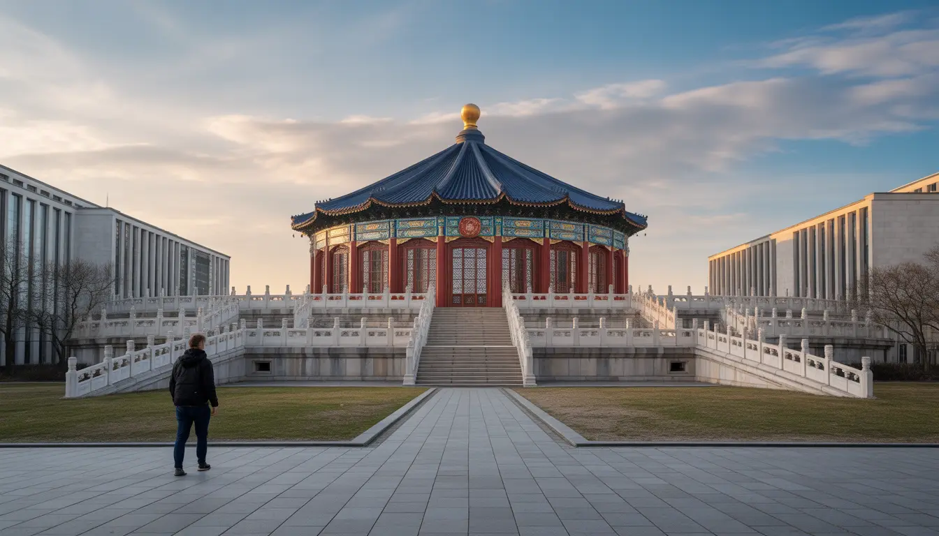 Eingangsbereich des Dong Xuan Centers in Berlin Lichtenberg, bunte asiatische Waren, geschäftiges Treiben, authentische Marktatmosphäre, 16:9 Format.