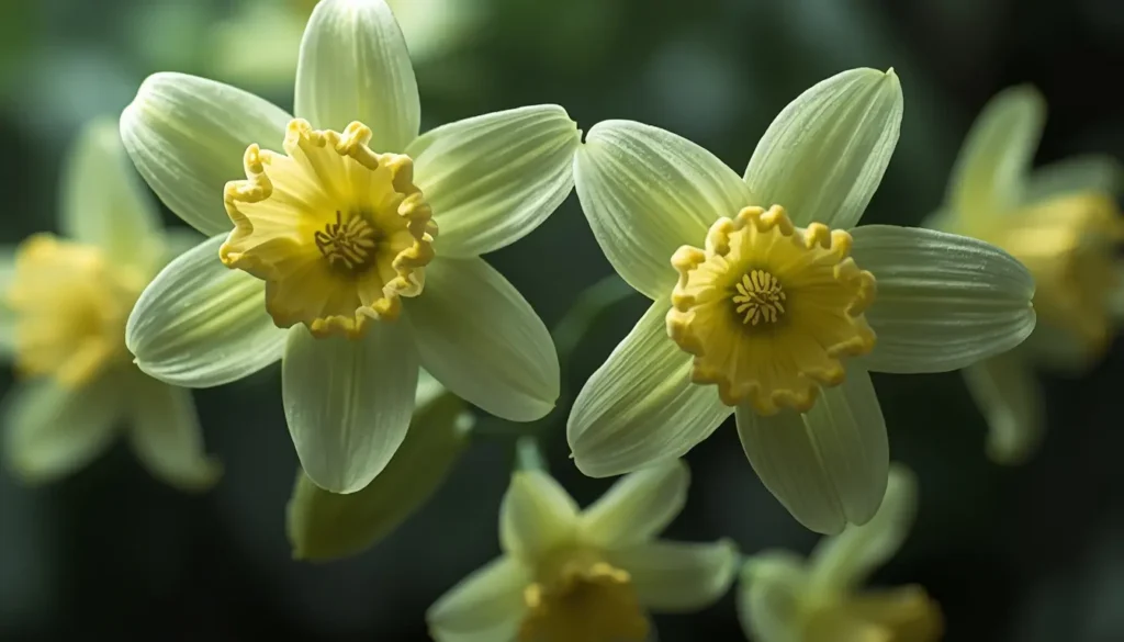 Nahaufnahme von zerbrechlichen Vanillekipferln, man sieht die luftige und mürbe Textur im Inneren, feiner Puderzuckerstaub, warmer Hintergrund, 1200 x 675 px.