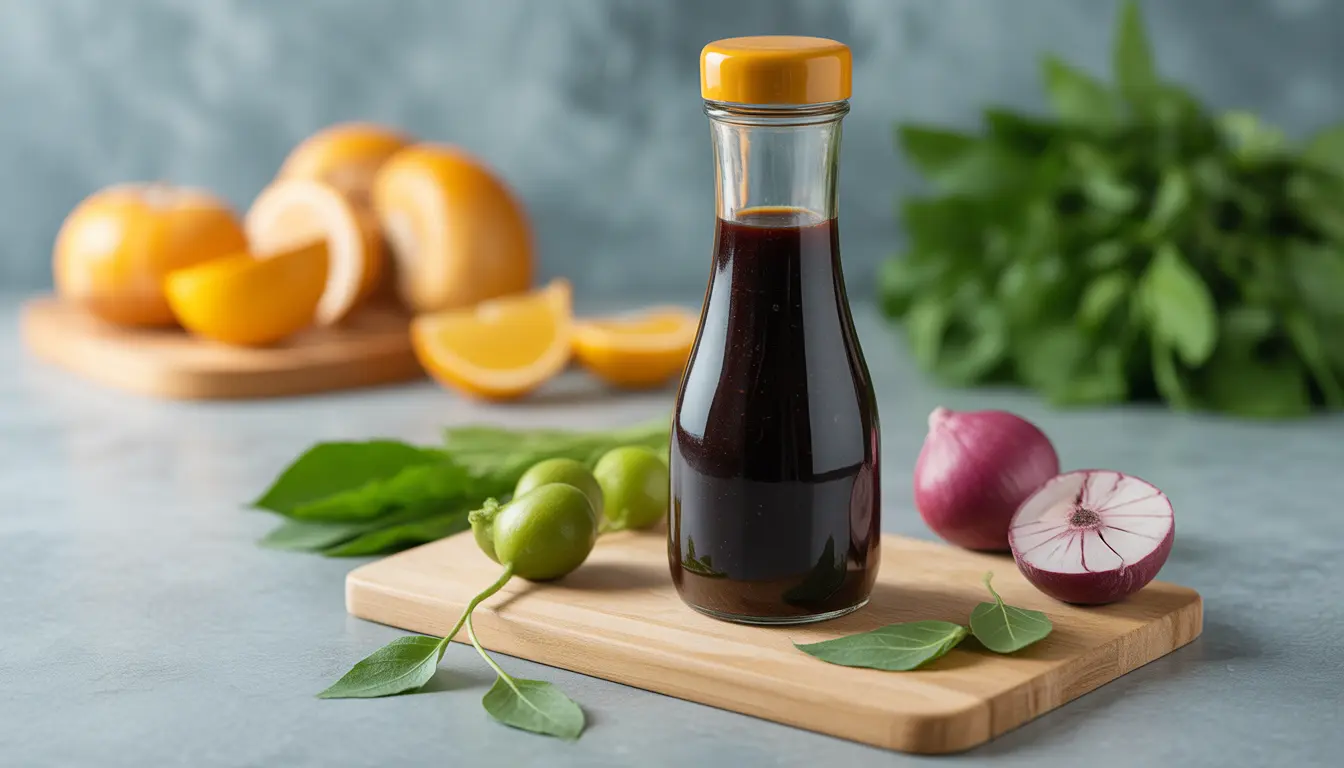 Vergleich von glutenfreier Sojasauce von Lidl und Aldi, Flaschen stehen auf einer Küchentheke, heller minimalistischer Look, 16:9 Format.