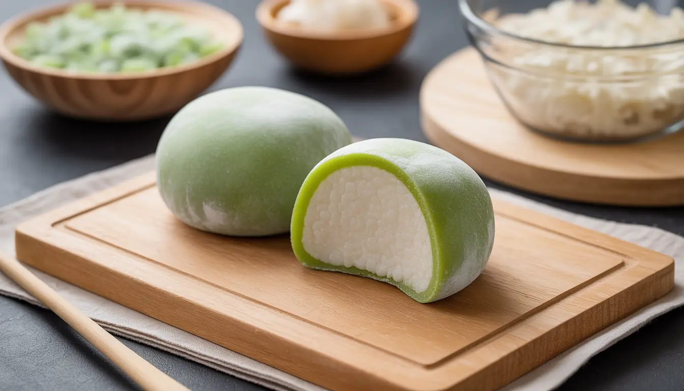 Verschiedene Reismehl-Packungen aus einem deutschen Edeka-Supermarkt im Vergleich, eine Packung ist markiert als Gewinner für Mochi-Teig, flache Schärfentiefe, 16:9 Format.