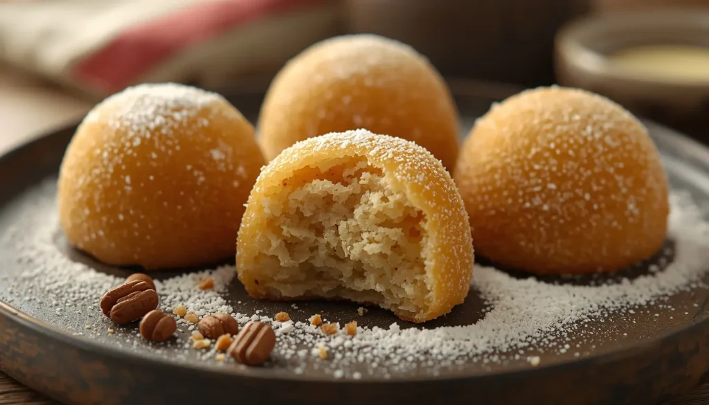 Ein perfektes, weiches und glänzendes Mochi auf einem Holzteller, im Hintergrund eine ausgesteckte Mikrowelle, Fokus auf die klebrige Textur des Teigs. 16:9 Format.