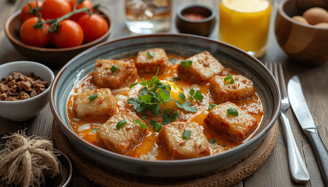 Ein festlich gedeckter Ostertisch in Berlin mit asiatischen Fusion-Gerichten: Matcha-Hefezopf, bunte Tee-Eier (Tea Eggs) und kleine Bao Buns mit Frühlingsfüllung. Hell und freundlich dekoriert mit Osterhasen.