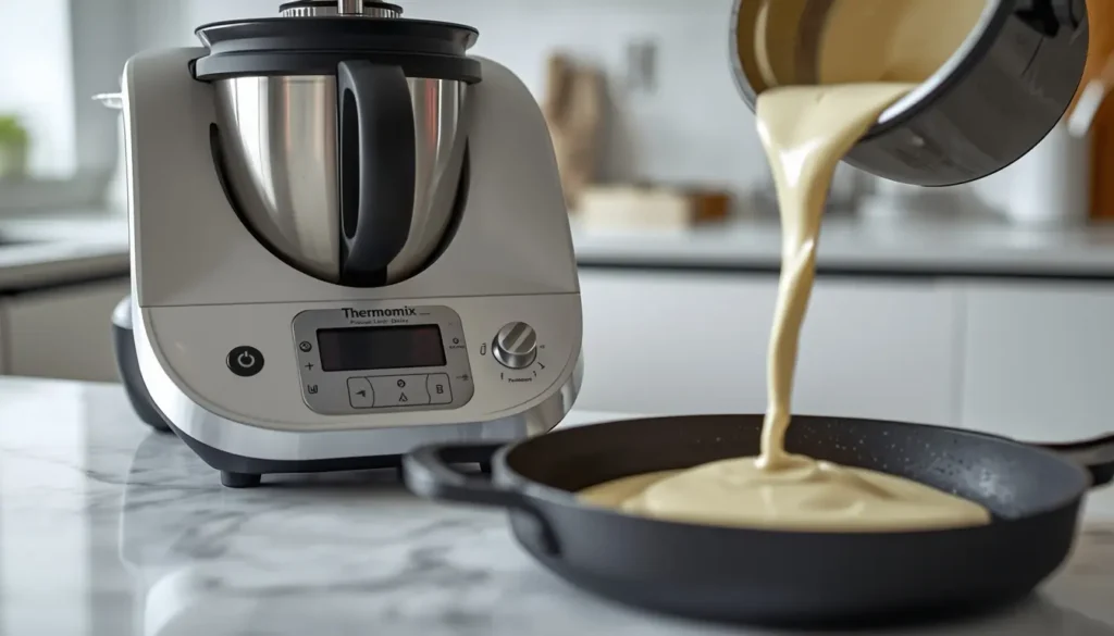 Glatter Pfannkuchenteig im Thermomix Mixtopf, kluempchenfrei in Sekunden, moderne Küche, Thermomix TM6 Rezept, 1200 x 675 px.