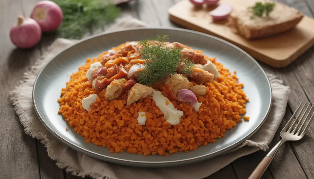 Zwei Töpfe mit Plov nebeneinander: Ein klassischer gusseiserner Schmortopf und ein traditioneller Kasan, Fokus auf den dampfenden Reis und das Fleisch, 16:9 Format.