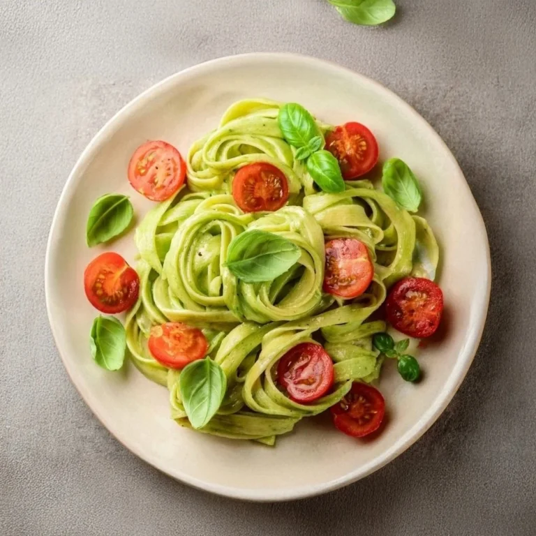 Cremige Avocado-Basilikum-Pasta mit Mais und Tomaten – Sommergenuss für heiße Tage