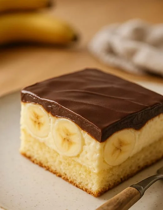 Bananen Kuchen vom Blech mit Schokoglasur: Saftig, flaumig und perfekt für Gäste